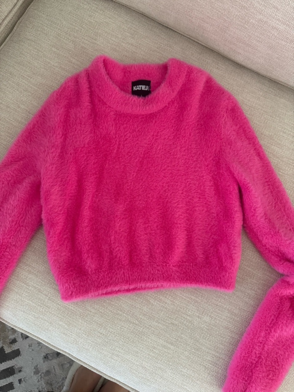 Katie J NYC Hot Pink Fuzzy Crewneck Sweater